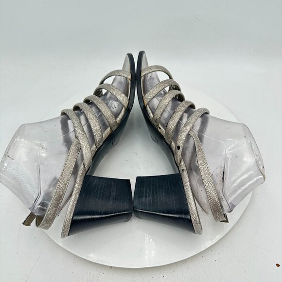 YSL Yves Saint Laurent Women Size 11N Silver Block Buckle Heel Sandal - Picture 6 of 11
